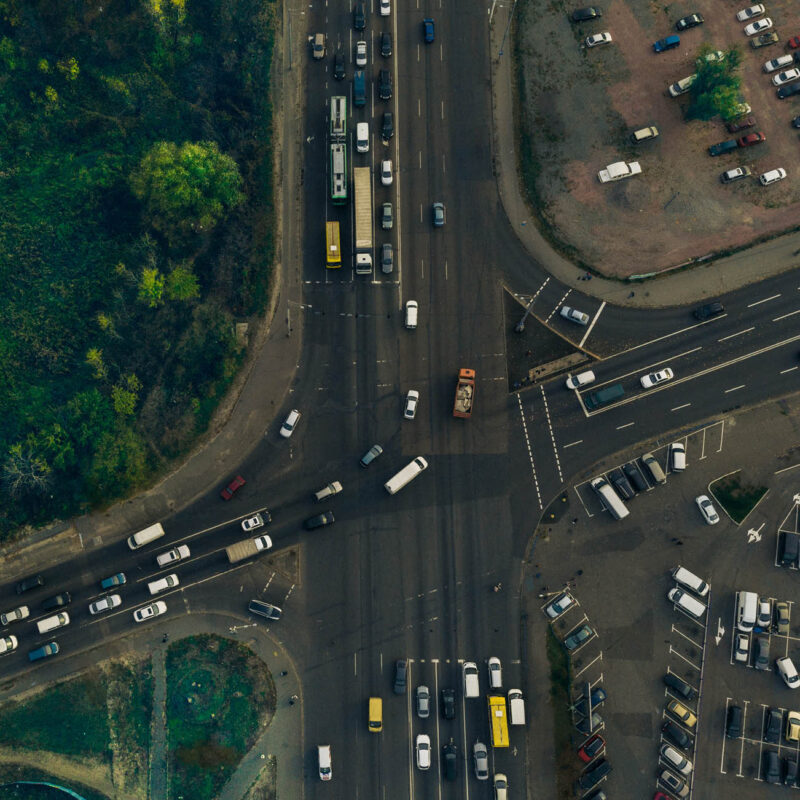 Aerial view of a road intersection
