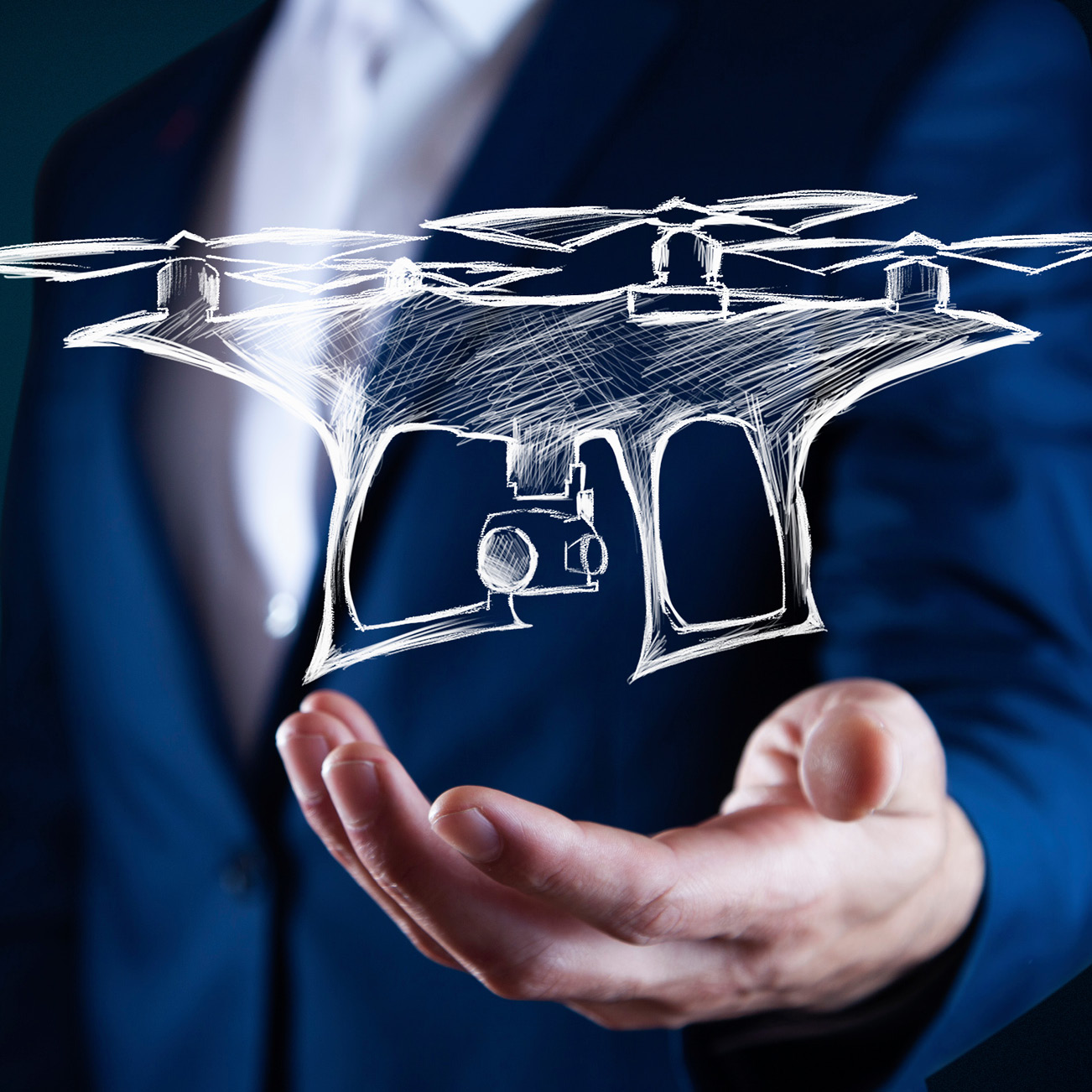 Artistic rendering of person holding drone