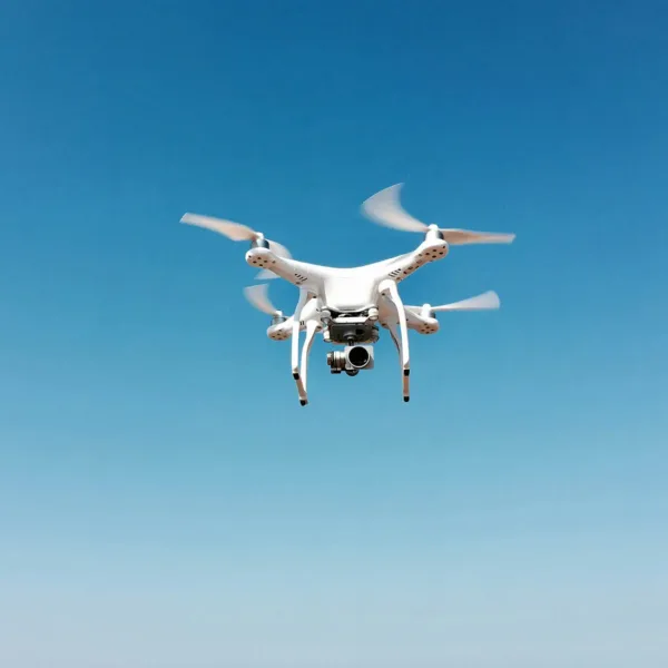 drone flying against blue sky