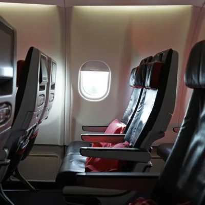 seating and interior view of an aircraft